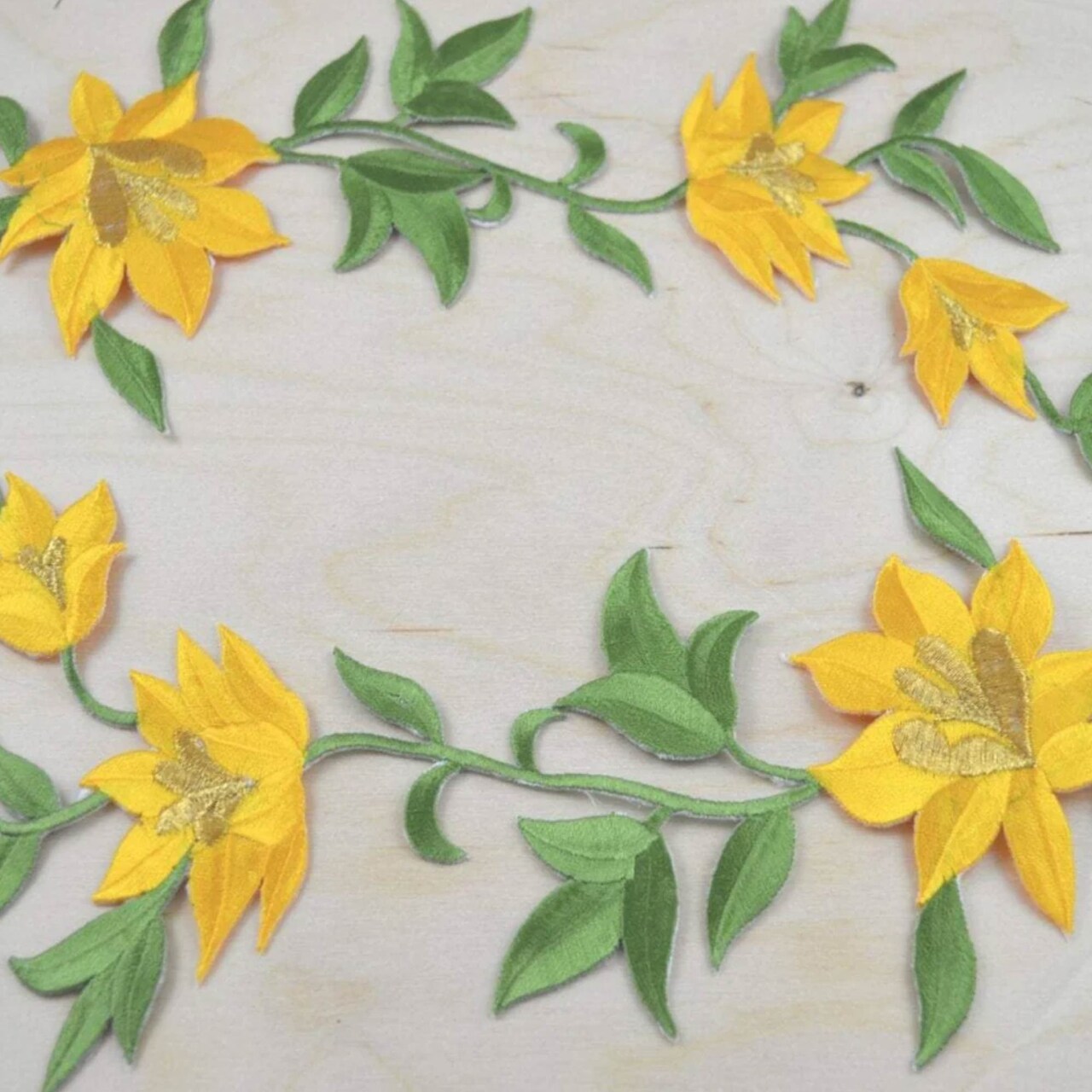 2 Yellow & Green Lily Flower Patches Iron on Applique for DIY